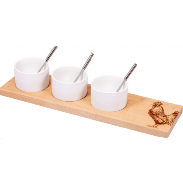 Set apéritif et Sauces « Coq », grand format, hêtre, 50 x 14 x 2 cm